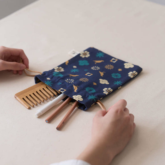 印花楽 巾着ポーチ クラシック柄 落ち着きブルー｜束口小物袋 經典花色 沉穩藍