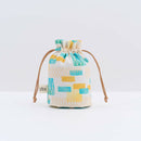 印花楽 巾着ポーチ 鉄窓花タイル ライムオレンジ｜束口小物袋 鐵花窗磚牆 萊姆橙黃