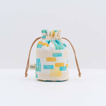 印花楽 巾着ポーチ 鉄窓花タイル ライムオレンジ｜束口小物袋 鐵花窗磚牆 萊姆橙黃