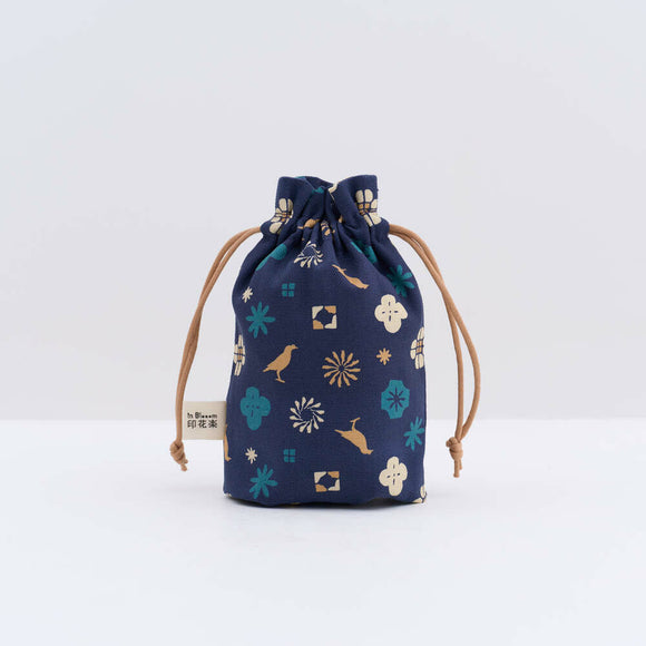 印花楽 巾着ポーチ クラシック柄 落ち着きブルー｜束口小物袋 經典花色 沉穩藍