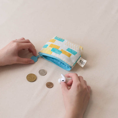 印花楽 小物入れ（ポーチ・コインケース）ファスナー付き 鉄窓花タイル ライムオレンジ｜小東西拉鏈包 鐵花窗磚牆 萊姆橙黃