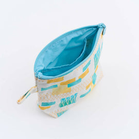 印花楽 台形ポーチ ファスナー付き 鉄窓花タイル ライムオレンジ｜拉鏈梯形收納包 鐵花窗磚牆 萊姆橙黃