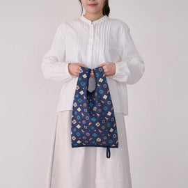 印花楽 折りたたみエコバッグ クラシック柄 落ち着きブルー｜可收捲小背心袋 經典花色 沉穩藍