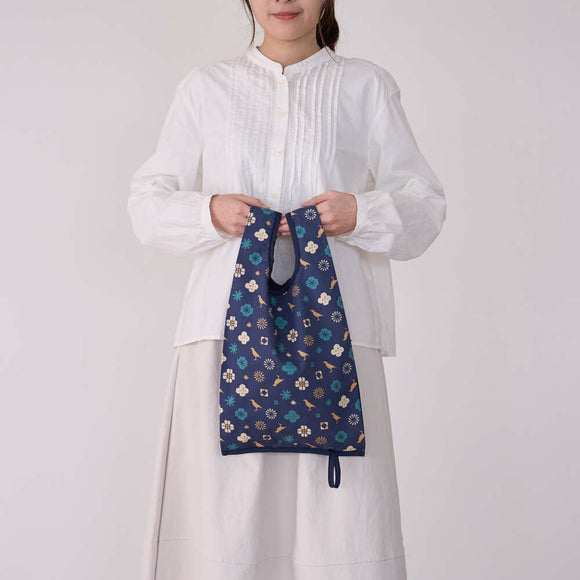 印花楽 折りたたみエコバッグ クラシック柄 落ち着きブルー｜可收捲小背心袋 經典花色 沉穩藍