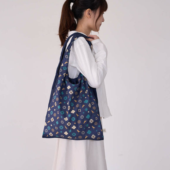 印花楽 肩掛けエコバッグ クラシック柄 落ち着きブルー｜中型側揹背心袋 經典花色 沉穩藍