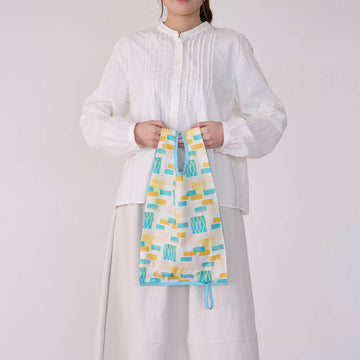 印花楽 折りたたみエコバッグ 鉄窓花タイル ライムオレンジ｜可收捲小背心袋 鐵花窗磚牆 萊姆橙黃