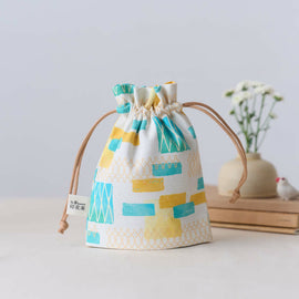 印花楽 巾着ポーチ 鉄窓花タイル ライムオレンジ｜束口小物袋 鐵花窗磚牆 萊姆橙黃