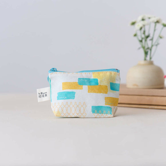 印花楽 小物入れ（ポーチ・コインケース）ファスナー付き 鉄窓花タイル ライムオレンジ｜小東西拉鏈包 鐵花窗磚牆 萊姆橙黃