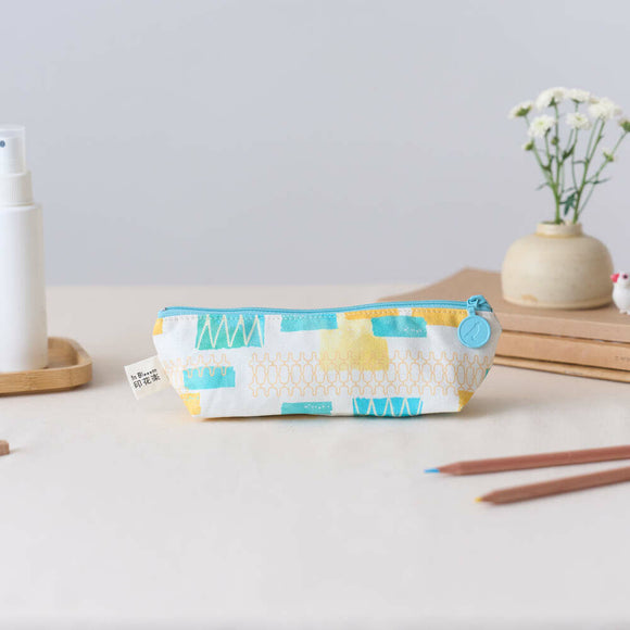 印花楽 ペンケース 鉄窓花タイル ライムオレンジ｜拉鏈筆袋 鐵花窗磚牆 萊姆橙黃