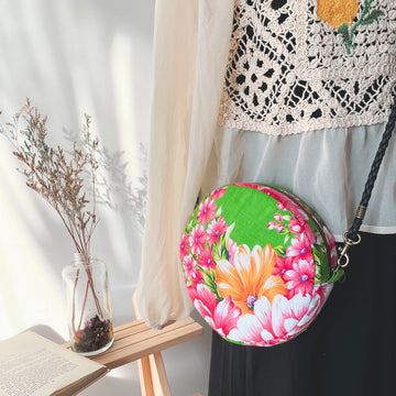Hakka Rainy 客家花布 丸いミニショルダーバッグ｜圓形肩背包｜台湾花布