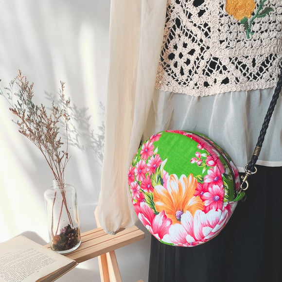 Hakka Rainy 客家花布 丸いミニショルダーバッグ｜圓形肩背包｜台湾花布
