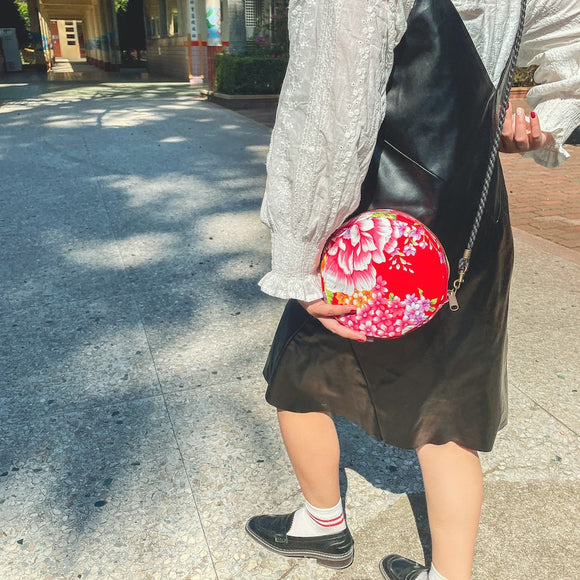Hakka Rainy 客家花布 丸いミニショルダーバッグ｜圓形肩背包｜台湾花布