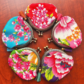 Hakka Rainy 客家花布 がま口コインケース（小銭入り）｜古銅金口金零錢包｜台湾花布