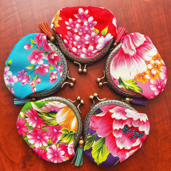 Hakka Rainy 客家花布 がま口コインケース（小銭入り）｜古銅金口金零錢包｜台湾花布