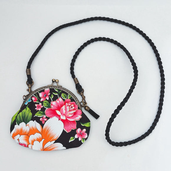 Hakka Rainy 客家花布 がま口ショルダーバッグ｜古銅金口金肩背包｜台湾花布