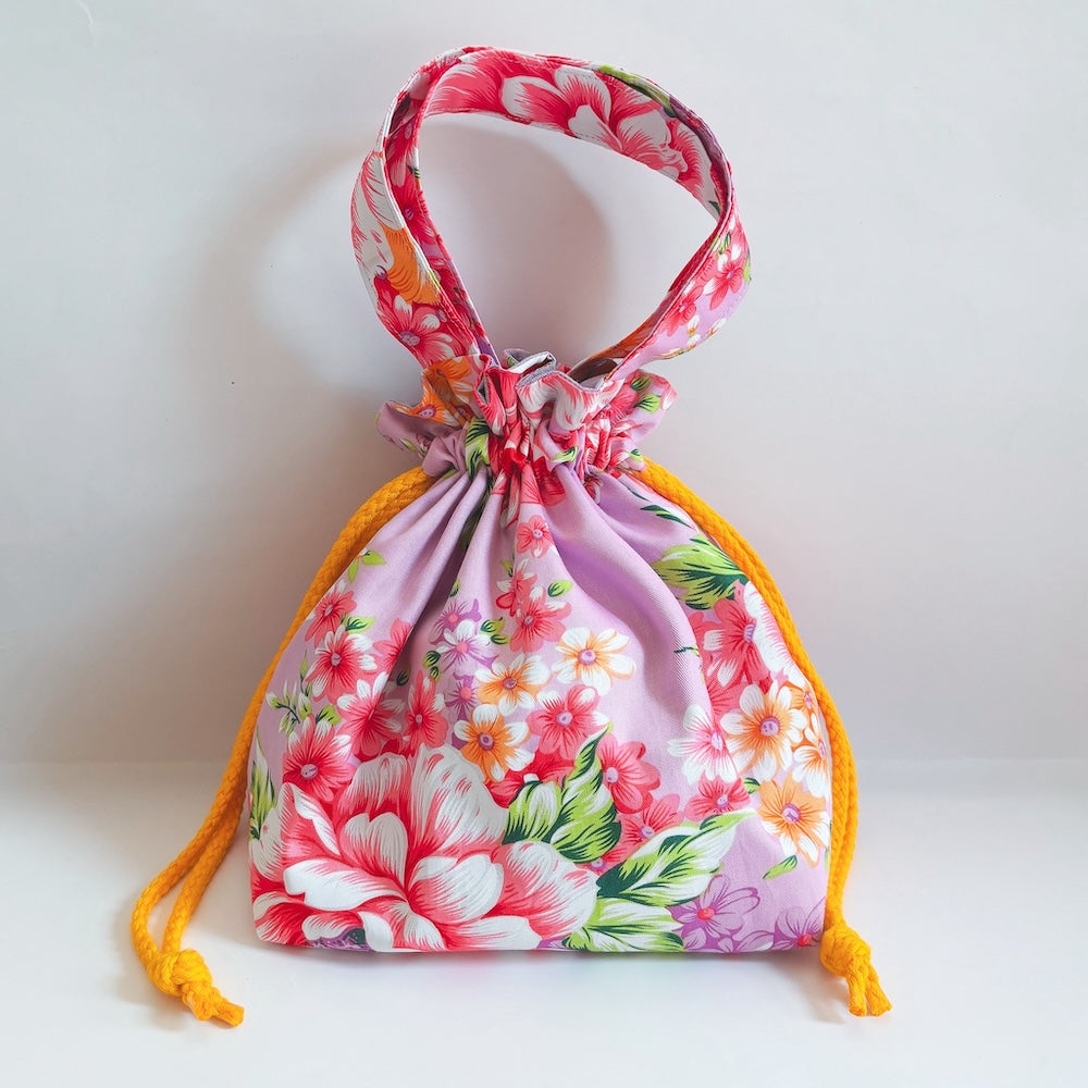 épine フラワーパール巾着バッグ Liaa/シアー 花柄 レース パール 巾着バッグ A18681（ハンドバッグ