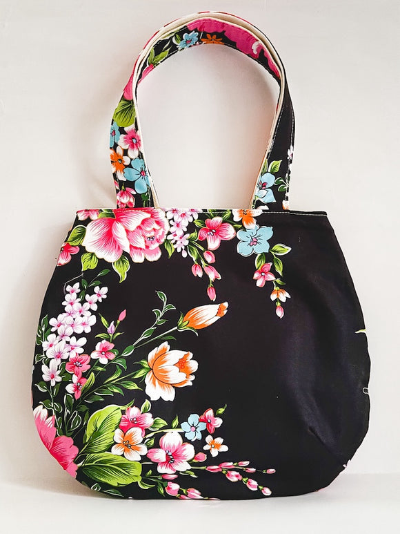 Hakka Rainy 客家花布マグネットボタン付きラウンドトートバッグ｜手提磁扣圓弧包｜台湾花布