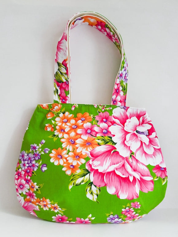 Hakka Rainy 客家花布マグネットボタン付きラウンドトートバッグ｜手提磁扣圓弧包｜台湾花布