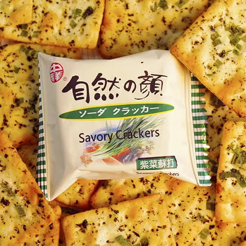 中祥 自然の顔 台湾伝統葱クラッカー 海苔つき 個包装｜自然の顏 紫菜蘇打 量販包 280g 約9~11パック入り