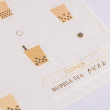Cosi 台湾製 タピオカ柄 ハンドタオル（ハンカチ）ガーゼ生地 x タオル生地 デュアルデザイン 27x27cm｜Cosi 珍珠奶茶 手帕巾（紗布面 x 毛巾面）