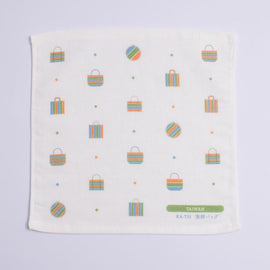 Cosi 台湾製 台湾漁師網ナイロンバッグ柄 ハンドタオル（ハンカチ）ガーゼ生地 x タオル生地 デュアルデザイン 27x27cm｜Cosi 茄芷袋 手帕巾（紗布面 x 毛巾面）