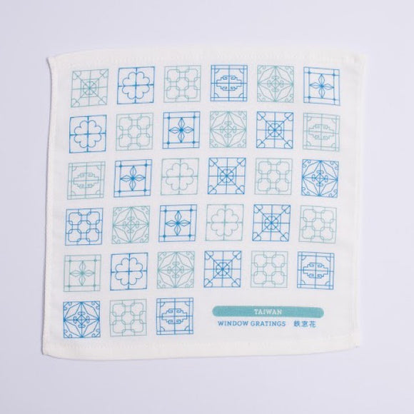 Cosi 台湾製 鉄窓花柄 ハンドタオル（ハンカチ）ガーゼ生地 x タオル生地 デュアルデザイン 27x27cm｜Cosi 鐵窗花 手帕巾（紗布面 x 毛巾面）