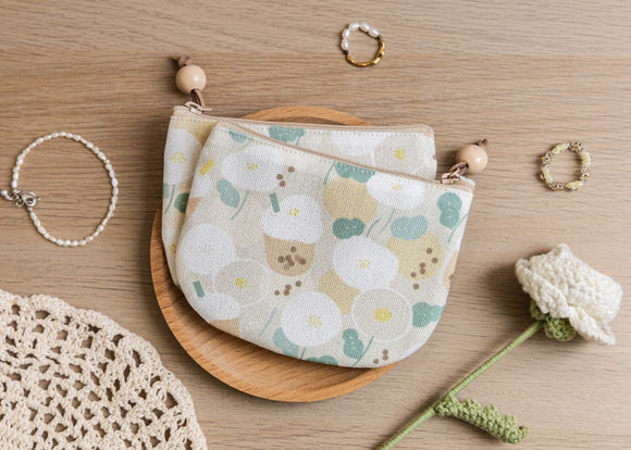 好感良物 Soft living 丸底コインポーチ タピオカミルクティーフローラル｜圓底零錢包 珍奶花花