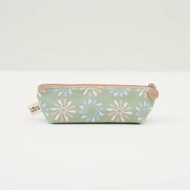 印花楽 ペンケース 黒鳥サークル柄 春のガーデングリーン｜拉鏈筆袋 烏秋圈圈 春綠花園