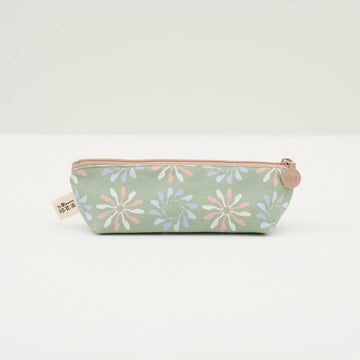 印花楽 ペンケース 黒鳥サークル柄 春のガーデングリーン｜拉鏈筆袋 烏秋圈圈 春綠花園