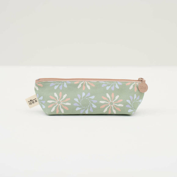 印花楽 ペンケース 黒鳥サークル柄 春のガーデングリーン｜拉鏈筆袋 烏秋圈圈 春綠花園