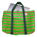 Taiwan Love オリジナル ボーダー柄（グリーン・レッド・ホワイト）台湾漁師網バッグ ナイロンバッグ (茄芷袋) 台湾製｜小さめMサイズ（4号）｜コットン布持ち手タイプ｜Taiwan Love 紅綠白線條款 茄芷袋 4號