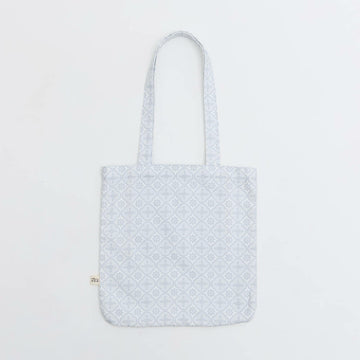 印花楽 角丸トートバッグ レトロ窓ガラス柄 グレイッシュブルー｜圓角方形購物袋 玻璃海棠 寧靜灰藍