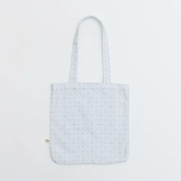 印花楽 角丸トートバッグ レトロ窓ガラス柄 グレイッシュブルー｜圓角方形購物袋 玻璃海棠 寧靜灰藍