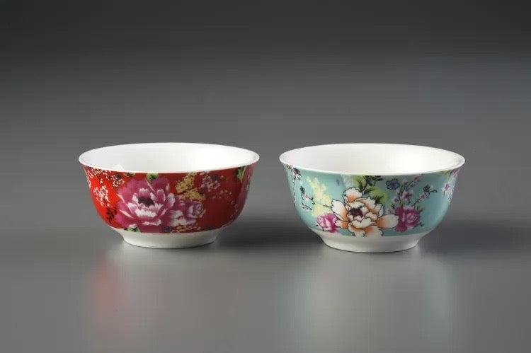 台湾花布（客家花布）柄 茶具 品茗杯（ティーカップ） レッド｜台灣花