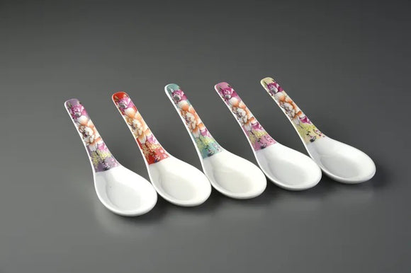 台湾花布（客家花布）柄 食器 レンゲ （ブルー・レッド・ピンク・ラベンダー・イェロー）｜台灣花布（客家花布）湯匙 （藍・紅・粉紅・紫・黃）