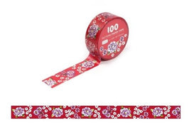マスキングテープ 台湾花布（客家花布） パターン（赤）｜台灣特色紙膠帶 客家花布（紅）15mm x 6m
