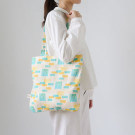 印花楽 角丸トートバッグ 鉄窓花タイル ライムオレンジ｜圓角方形購物袋 鐵花窗磚牆 萊姆橙黃