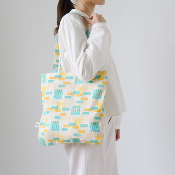 印花楽 角丸トートバッグ 鉄窓花タイル ライムオレンジ｜圓角方形購物袋 鐵花窗磚牆 萊姆橙黃