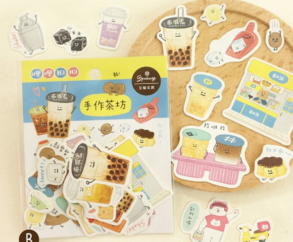 RIRIKOKO 台湾商店街テーマ ステッカーパック 30種類デザインステッカー入（タピオカ屋）｜哩哩扣扣 商店街貼紙包（手作茶坊）