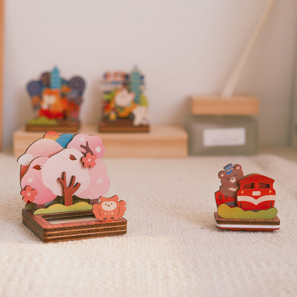 遊木時光 WOOD TIME 台湾風景 木製スタンプ収納セット 阿里山｜台灣拼風景木製印章收納組 趣遊阿里山