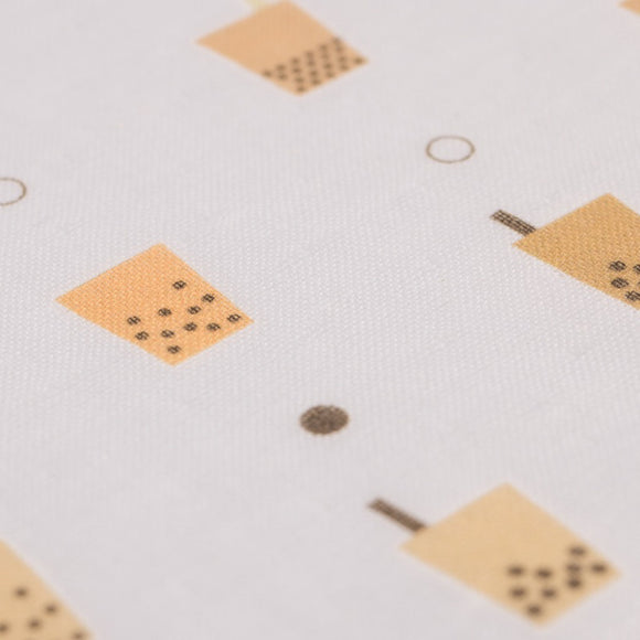 Cosi 台湾製 タピオカ柄 ハンドタオル（ハンカチ）ガーゼ生地 x タオル生地 デュアルデザイン 27x27cm｜Cosi 珍珠奶茶 手帕巾（紗布面 x 毛巾面）