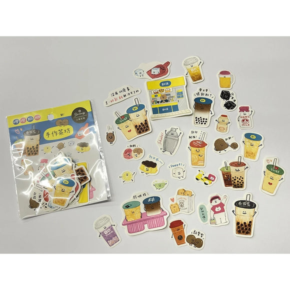 RIRIKOKO 台湾商店街テーマ ステッカーパック 30種類デザインステッカー入（タピオカ屋）｜哩哩扣扣 商店街貼紙包（手作茶坊）