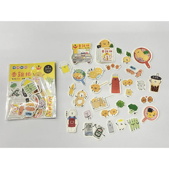 RIRIKOKO 台湾屋台 ジーパイ（鶏排） ステッカーパック 30種類デザインステッカー入｜哩哩扣扣 商店街貼紙包（香雞排）