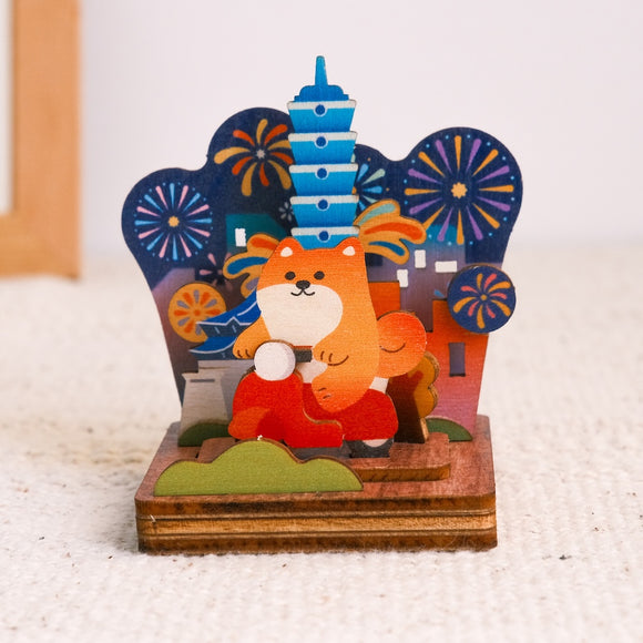 遊木時光 WOOD TIME 台湾風景 木製スタンプ収納セット 台北花火｜台灣拼風景木製印章收納組 綻放台北