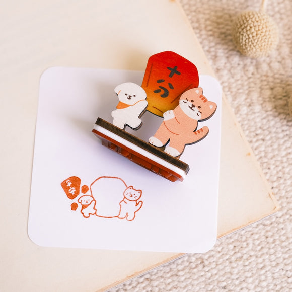 遊木時光 WOOD TIME 台湾風景 木製スタンプ収納セット 天燈（ランタン）｜台灣拼風景木製印章收納組 幸福天燈