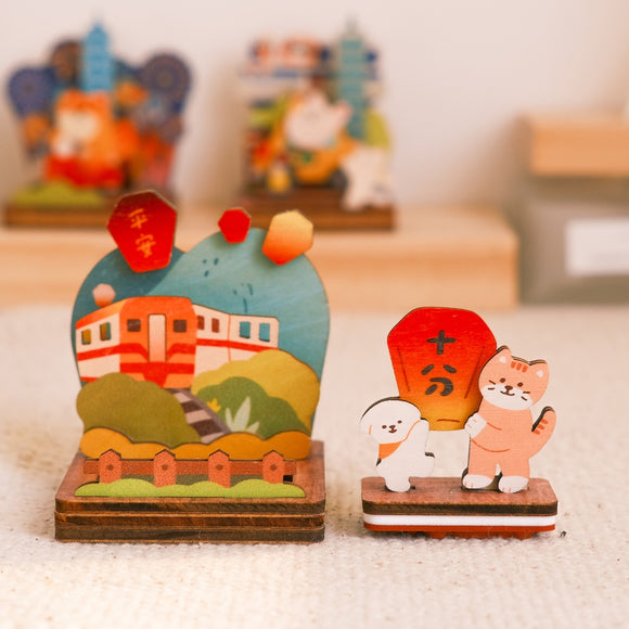 遊木時光 WOOD TIME 台湾風景 木製スタンプ収納セット 天燈（ランタン）｜台灣拼風景木製印章收納組 幸福天燈