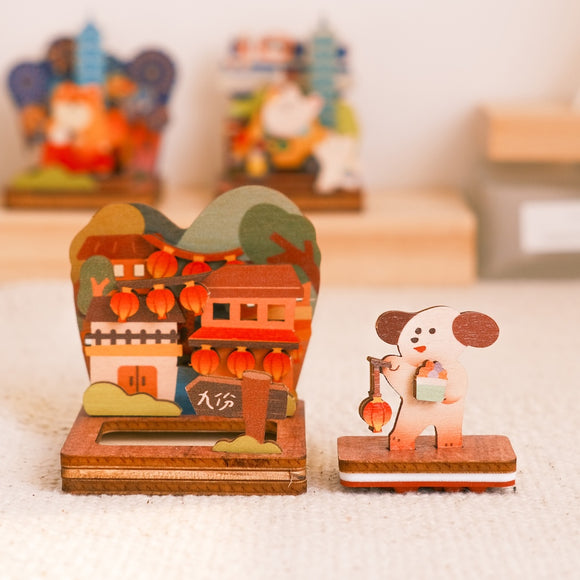 遊木時光 WOOD TIME 台湾風景 木製スタンプ収納セット 九份｜台灣拼風景木製印章收納組 九份山城