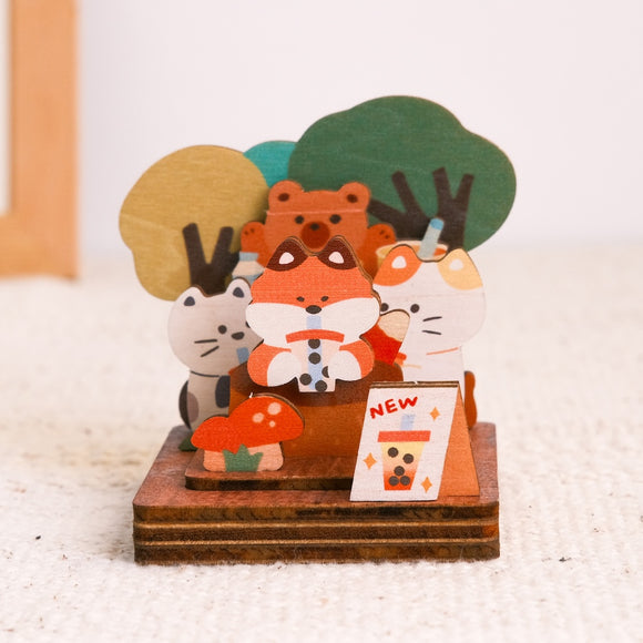 遊木時光 WOOD TIME 台湾風景 木製スタンプ収納セット タピオカミルクティー｜台灣拼風景木製印章收納組 珍珠奶茶