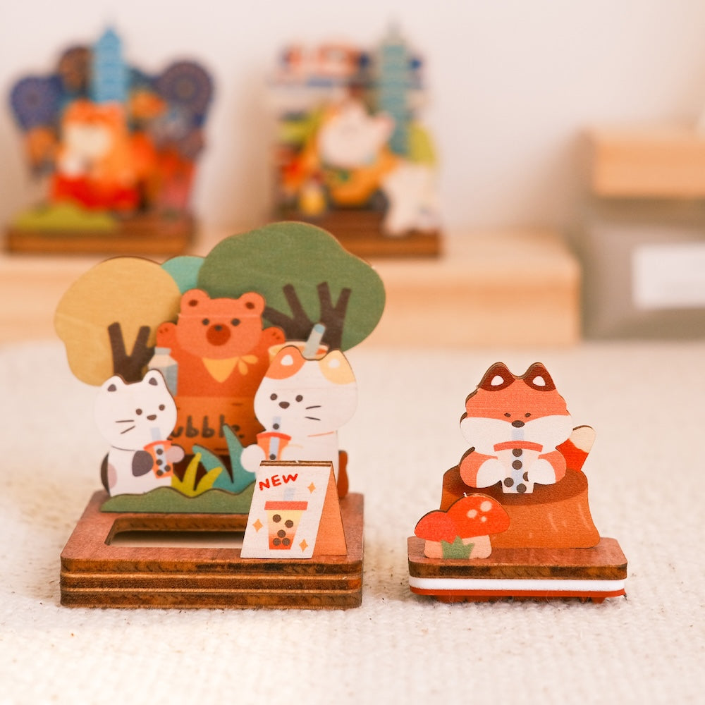 遊木時光 WOOD TIME 台湾風景 木製スタンプ収納セット タピオカミルク
