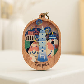 遊木時光 WOOD TIME 台湾ミニ風景 木製ミニ鏡 台北の夜景｜台灣微風景木製小物鏡 霓虹台北